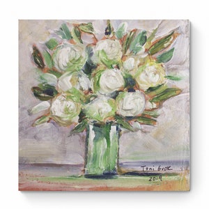 Floral Acrylic Mini Painting Textured Art 4&quot;x4&quot; One of A Kind Small Gift Original Painting with Texture Flowers in a Vase Handmade Artwork