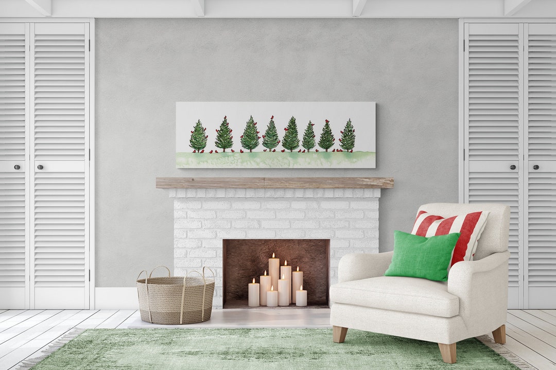 Fun Wall Art Christmas Over Fireplace Mantel Winter Wall Art Red ...
