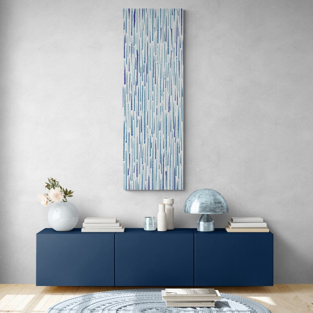 Stripes Blue Abstract Tall Long Vertical Canvas Wall Art Print Light