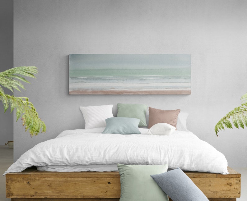 Minimalist Wall Art Canvas Print Painting Calming Wall Art Extra Large Long Narrow Horizontal Over Bed Ocean Beach Landscape Lake Home Decor image 2