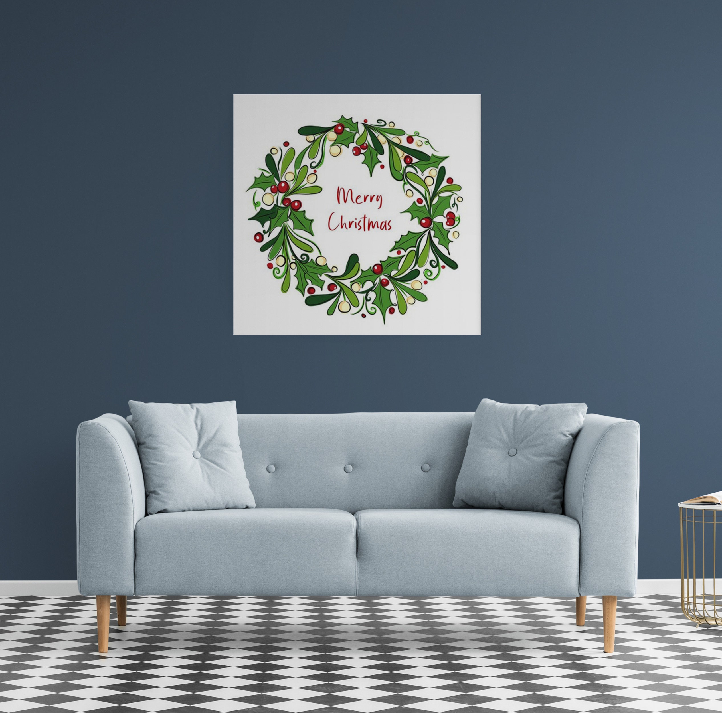 Christmas Wall Art Canvas Wreath Merry Christmas Sign Large | Etsy