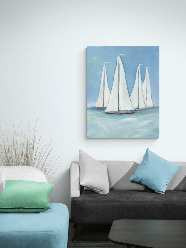 Sailboats Blue Wall Art Nautical Wall Decor Nursery Coastal Etsy