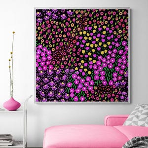 Printable Cute Floral Colorful Wall Art Square Large Up To 36x36 Digital Download Art Above Bed Digital Prints Girly Art for Nursery Flowers