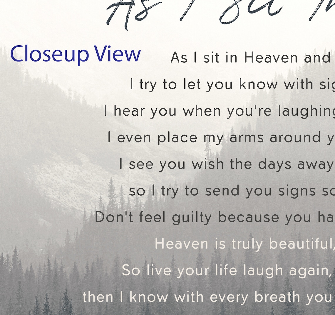 As I Sit In Heaven Grief Poem Print Sympathy Poem Memorial | Etsy