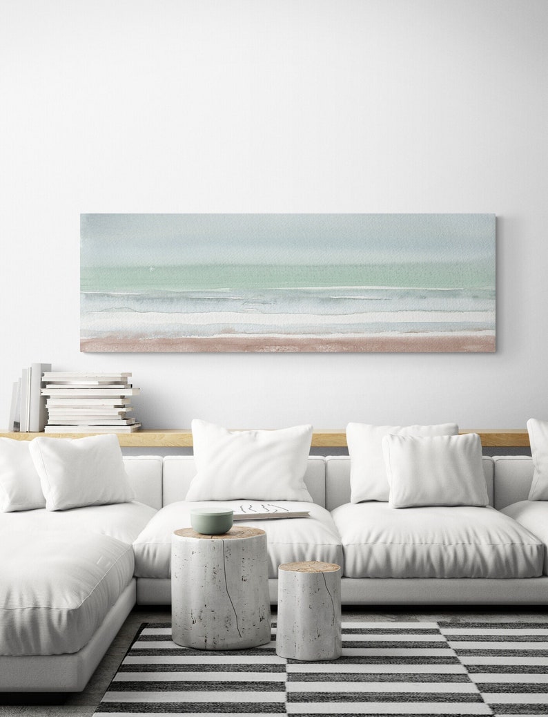 Minimalist Wall Art Canvas Print Painting Calming Wall Art Extra Large Long Narrow Horizontal Over Bed Ocean Beach Landscape Lake Home Decor image 1