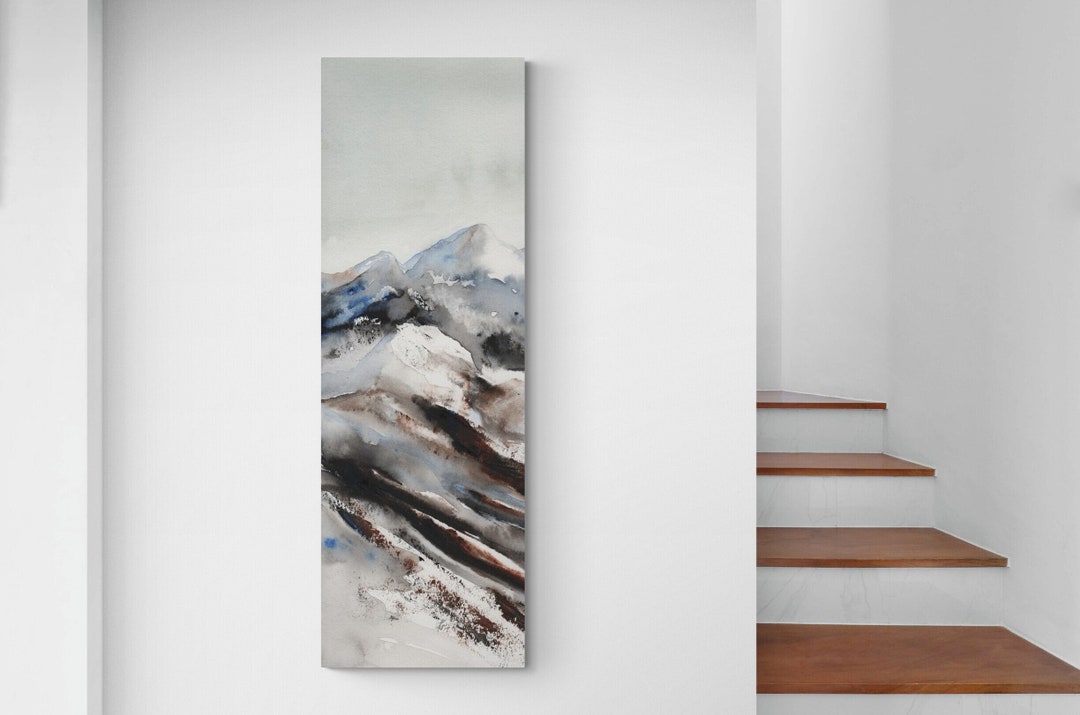 Abstract Watercolor Mountain Home Decor Tall Vertical Long Narrow