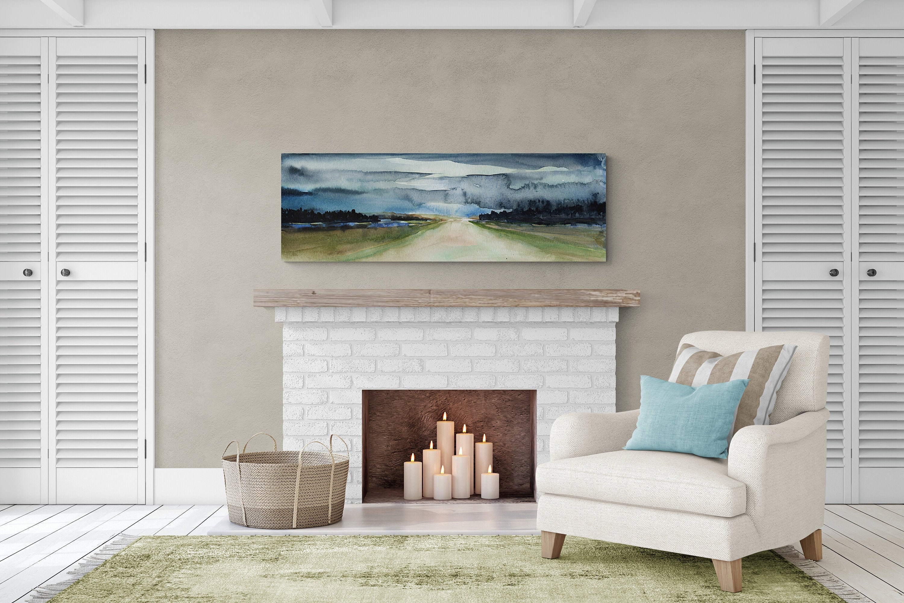 Above Bed Decor Watercolor Landscape Print Extra Large Etsy