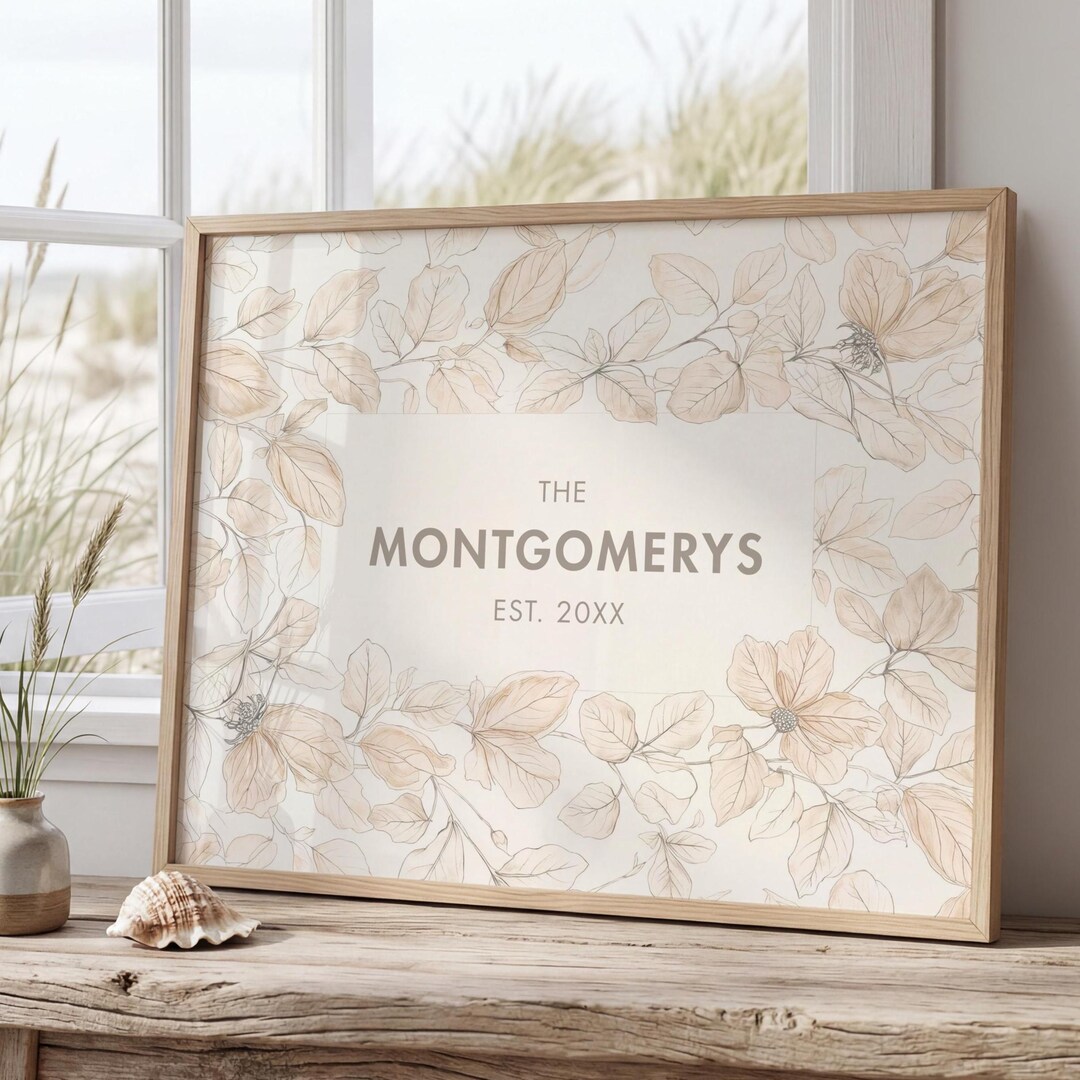 Fall Split Name Frame Personalized Last Name Fall Leaves Print • Custom Date • Autumn Wall ...