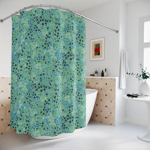 Green Teal Shower Curtains Floral Bathroom Decor Farmhouse Shower Curtain Botanical Colorful Bath Accessories Guest Bathroom Decor
