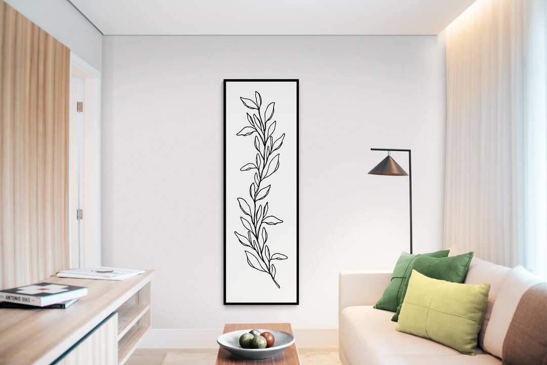 Line Leaves Botanical Wall Decor Vertical Long Skinny Wall Art, Canvas Wall Art Prints Narrow