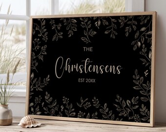 Dark Botanical Personalized Wall Art • Custom Name • Rolled Giclée Paper Print Posters Anniversary Gift Idea