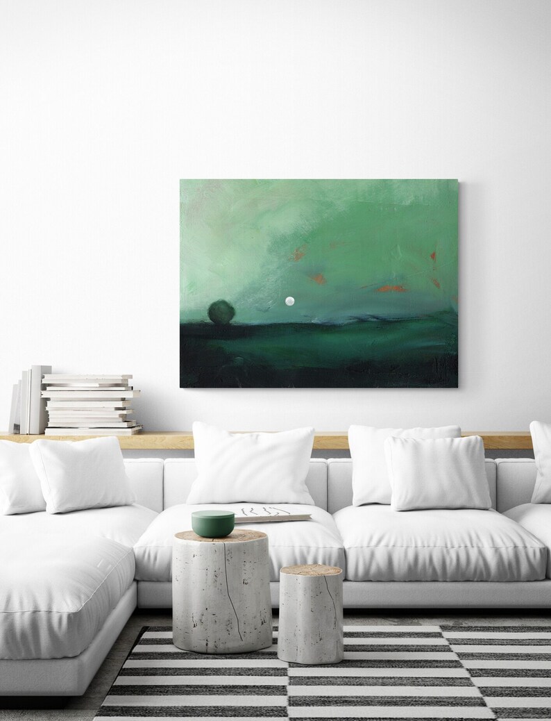 Green Moody Wall Art Extra Large Canvas Tonalist Landscape Etsy