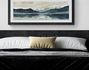 Horizontal Wall Art Digital, Printable Mountains Wall Art, 12x36 Long Narrow Printable Art,Over Bed Decor,Abstract Painting,Instant Download