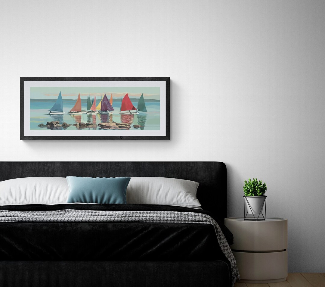 Printable Wall Art Sailboats Print Coastal Artwork 12x36 Long ...