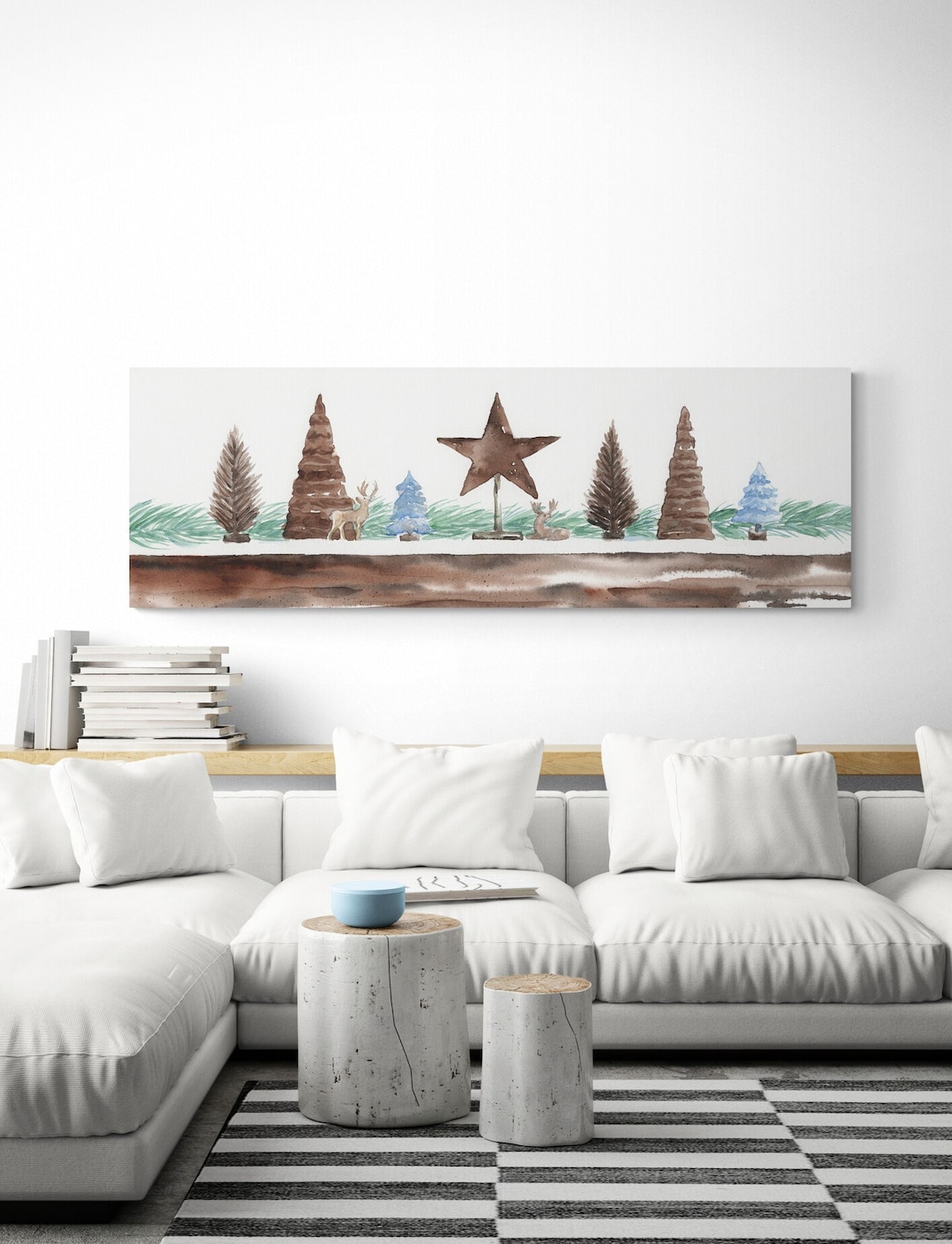 Large Christmas Wall Art Print Above Fireplace Art Long Narrow