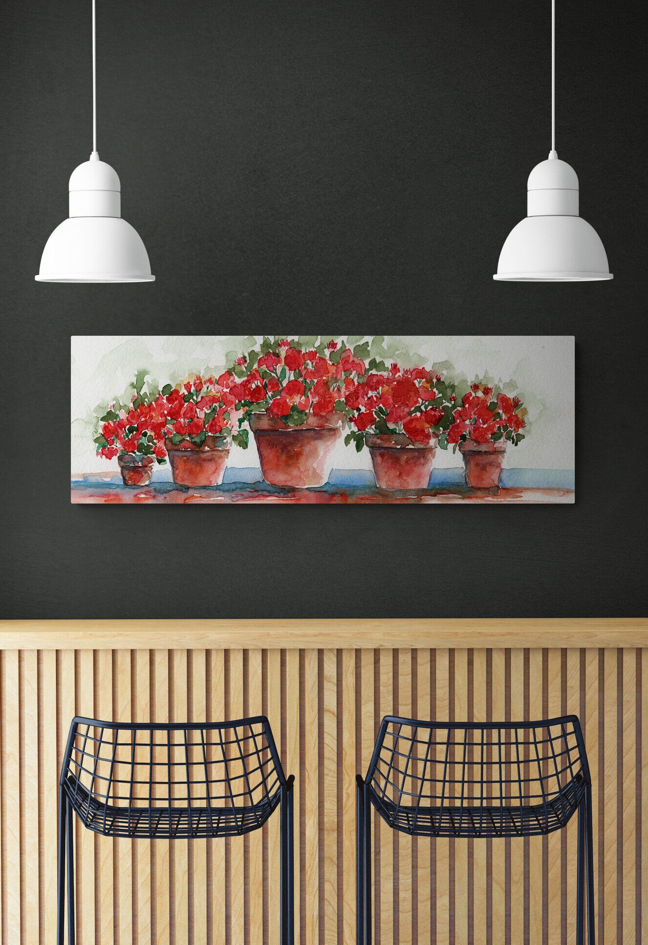 Red Geranium Plants Floral Farmhouse Wall Decor Large Long - Etsy
