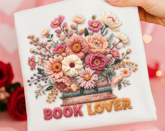 Book Lover PNG Boho Flowers Faux Stitched Yarn Bookish Trendy Book Lover Gift Design Instant Digital Download Clip Art