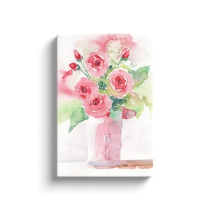 Water Color Florals Vertical Rectangular Large Canvas Wall Art Prints Tall Pink Shabby Chic Watercolor Painting Original Abstract Flowers