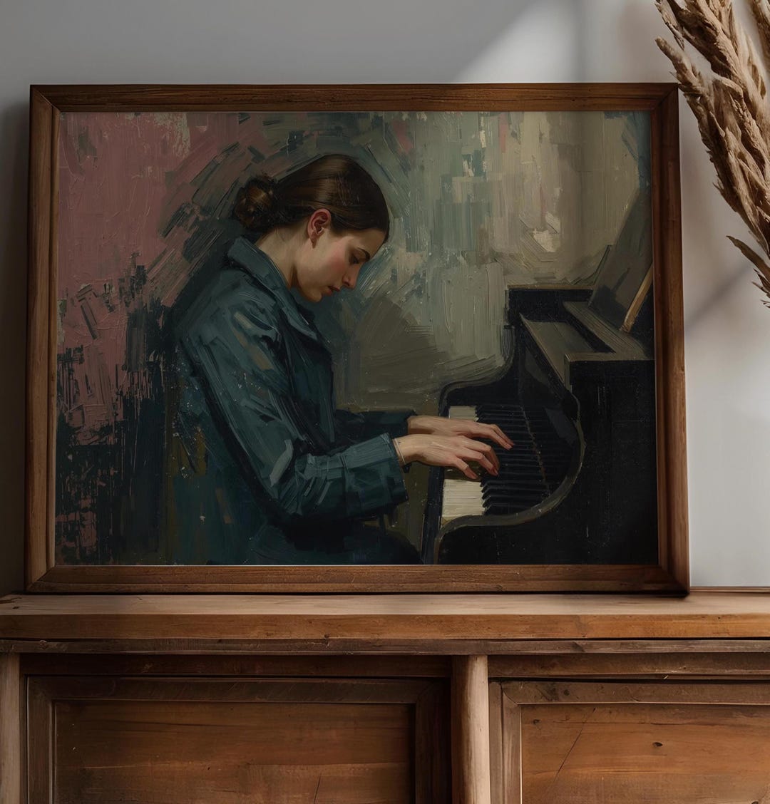 Moody Dark Aesthetic Woman Playing Piano • Impasto Oil Painting Style ...