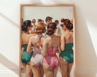 Vintage Beach Party Babes Wall Art • Retro Summer Swimsuit Pool Party Print Rolled Posters