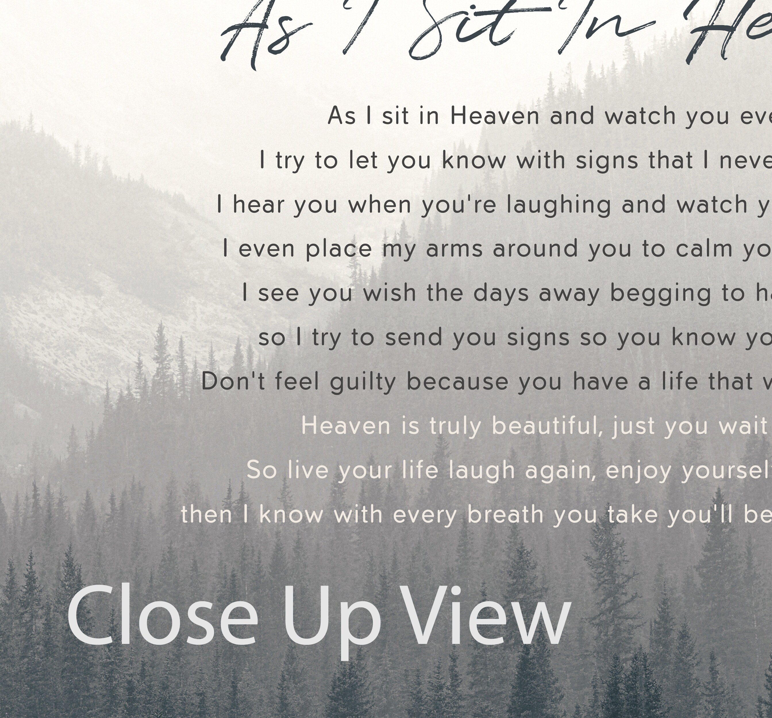 As I Sit In Heaven Grief Poem Printable Art Sympathy Poem | Etsy