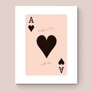 Impresión de as de corazones, póster imprimible con cita de moda, decoración de habitación preppy, decoración de dormitorio sobre la cama, tarjeta de as de corazones descargable, arte de pared de la suerte