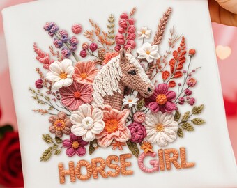 Cheval fille PNG Boho floral faux fil/broderie Cow-girl occidentale PNG Palomino tête de cheval téléchargement numérique instantané Clip Art