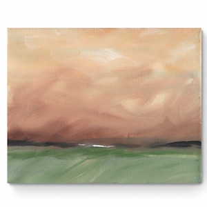 Original Art Minimalist Landscape Acrylic Painting Canvas Small 8x10 Art Green Gold Sienna Colors Unique Wall Art Original Artwork