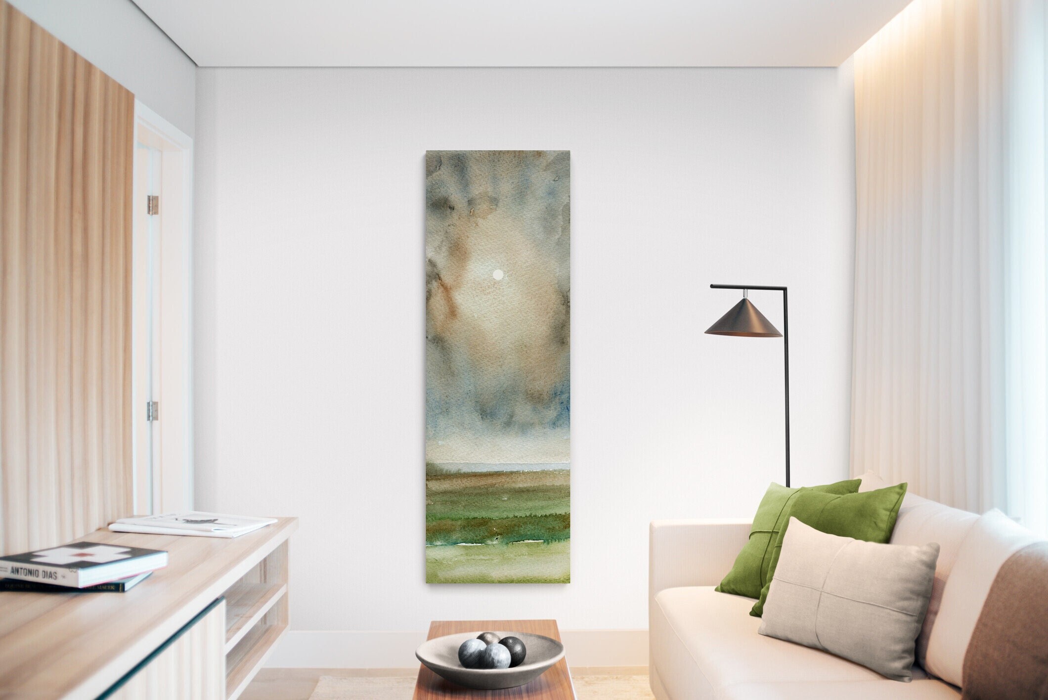 Long Tall Vertical Spiritual Canvas Wall Art Prints Green Gold Ethereal Abstract Landscape Canvas Boho Fine Art Print Aesthetic Wall Hanging