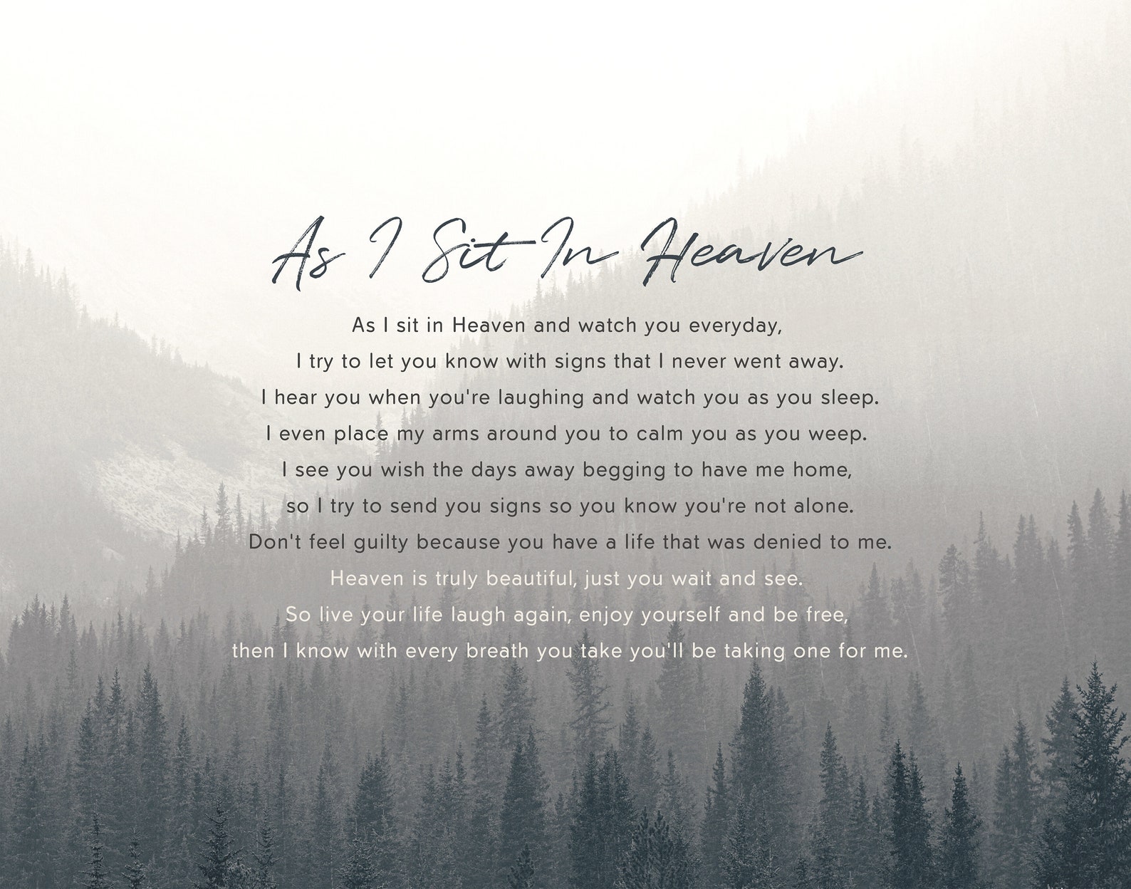 As I Sit In Heaven Grief Poem Printable Art Sympathy Poem Etsy