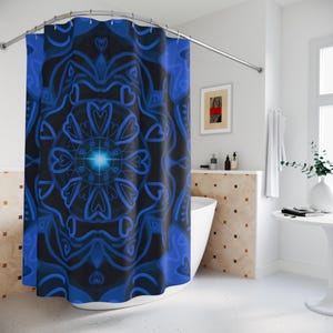 Duschvorhang Dunkel Blau Mystische Badezimmer Dekor Einzigartige künstlerische Duschvorhang Blau Fantasie Bad Dekor Herzen und Licht Stall Dusche
