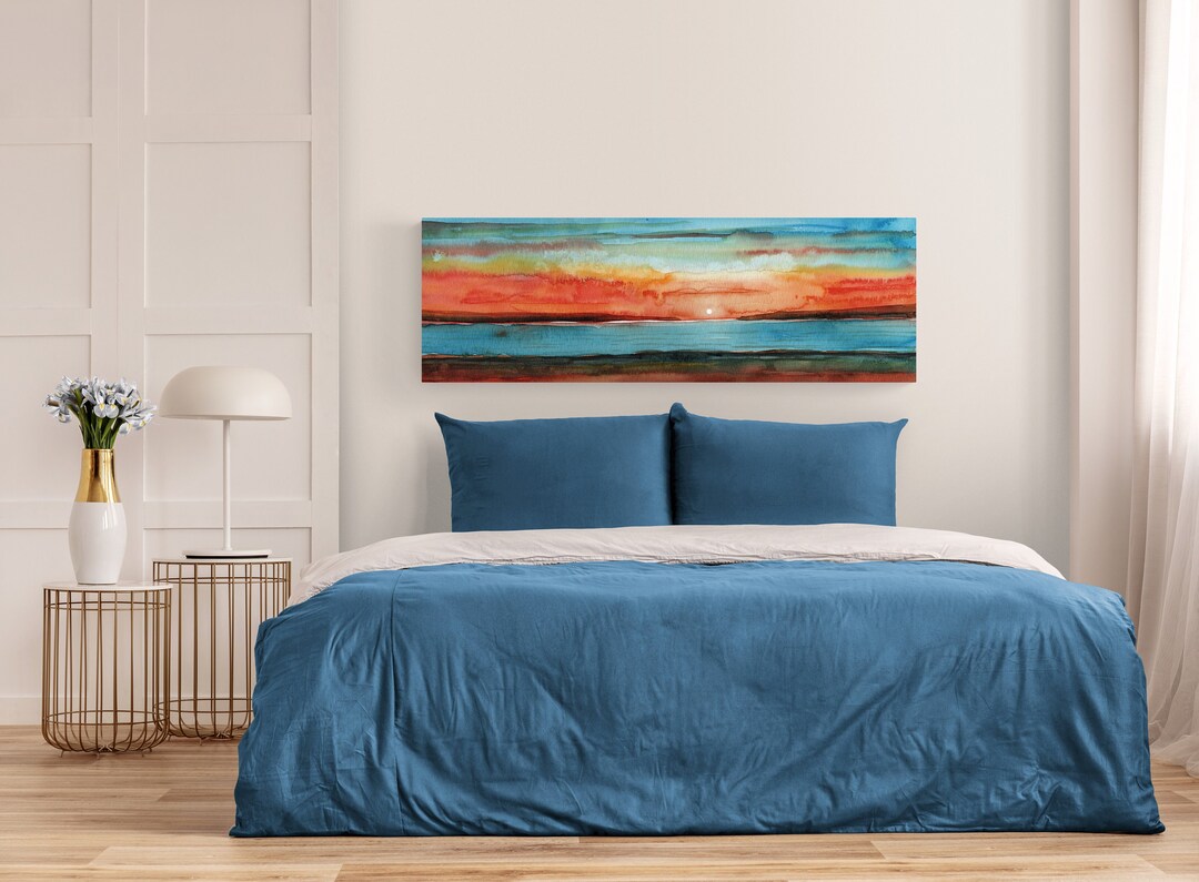 Colorful Horizontal Long Narrow Canvas Wall Art, Above Bed Decor
