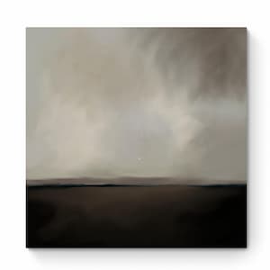 Modern Oil Painting Canvas Print Dark Moody Wall Art Minimalist Abstract Moody Landscape Brown Neutral Statement Art Above Bed Bedroom Decor