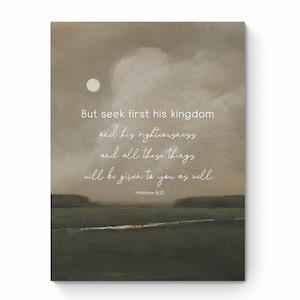 Matthew 6:33 Bible Verse Printable Scripture Wall Art Neutral Tan Digital Download Christian Art Gifts Christian Home Decor Seek His Kingdom