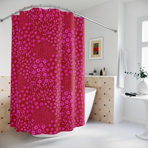 Hot Pink Floral Shower Curtain Girly Bathroom Decor Preppy Bath Accessories Girls Pink Shower Curtain Cute Stall Shower Curtain Bathtub