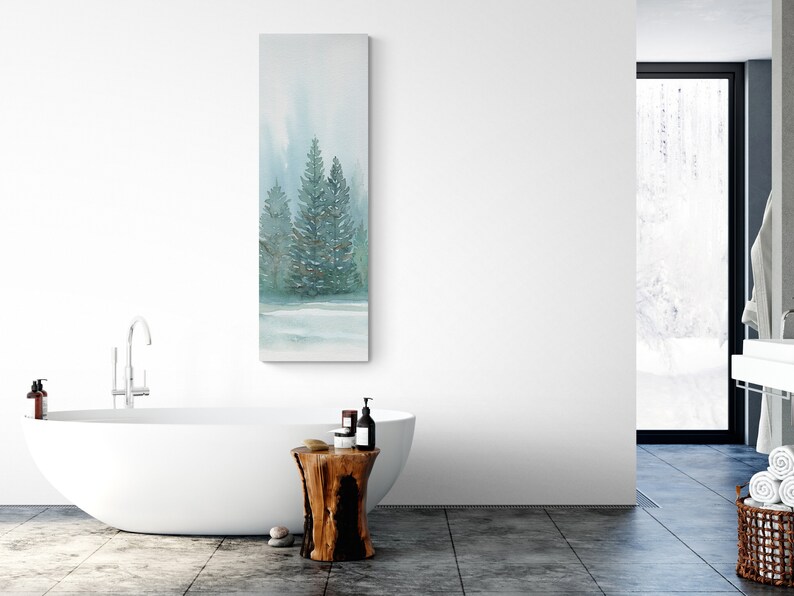 Long Narrow Vertical Wall Art Prints Winter Pine Trees Canvas Etsy