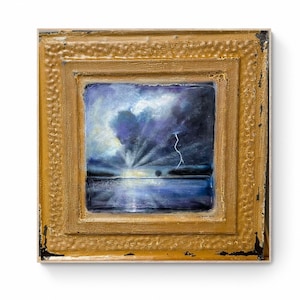 Original Painting on Vintage Ceiling Tin Original Acrylic Painting Antique Ceiling Tile Unique Painting Textured 10 Year Anniversary Gift