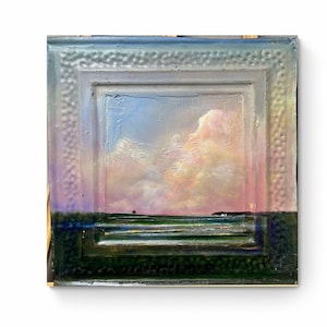 Original Painting on Antique Ceiling Tin Original Acrylic Landscape Painting Textured Wall Art 10 Year Anniversary Gifts Original Artwork