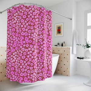 Bright Pink Floral Shower Curtain Girls Bathroom Decor Trendy Bath Shower Curtains Floral Shower Drapes Cute Bathroom Style Cottagecore Bath