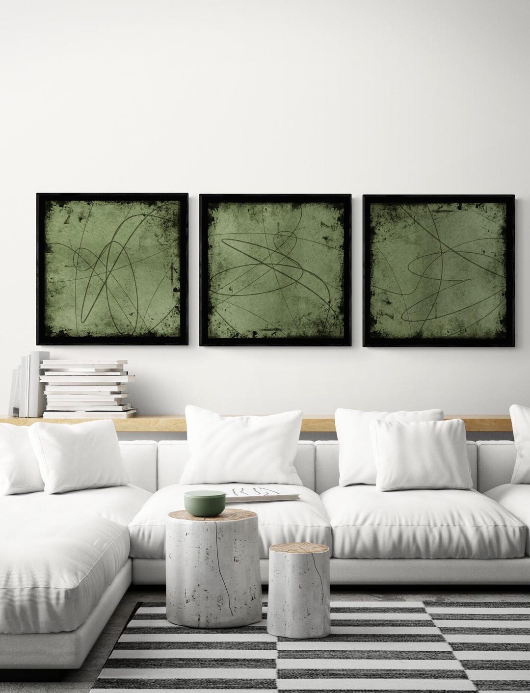 Printable Set of 3 Sage Green Wall Art Abstract Grungy Art Large up to ...