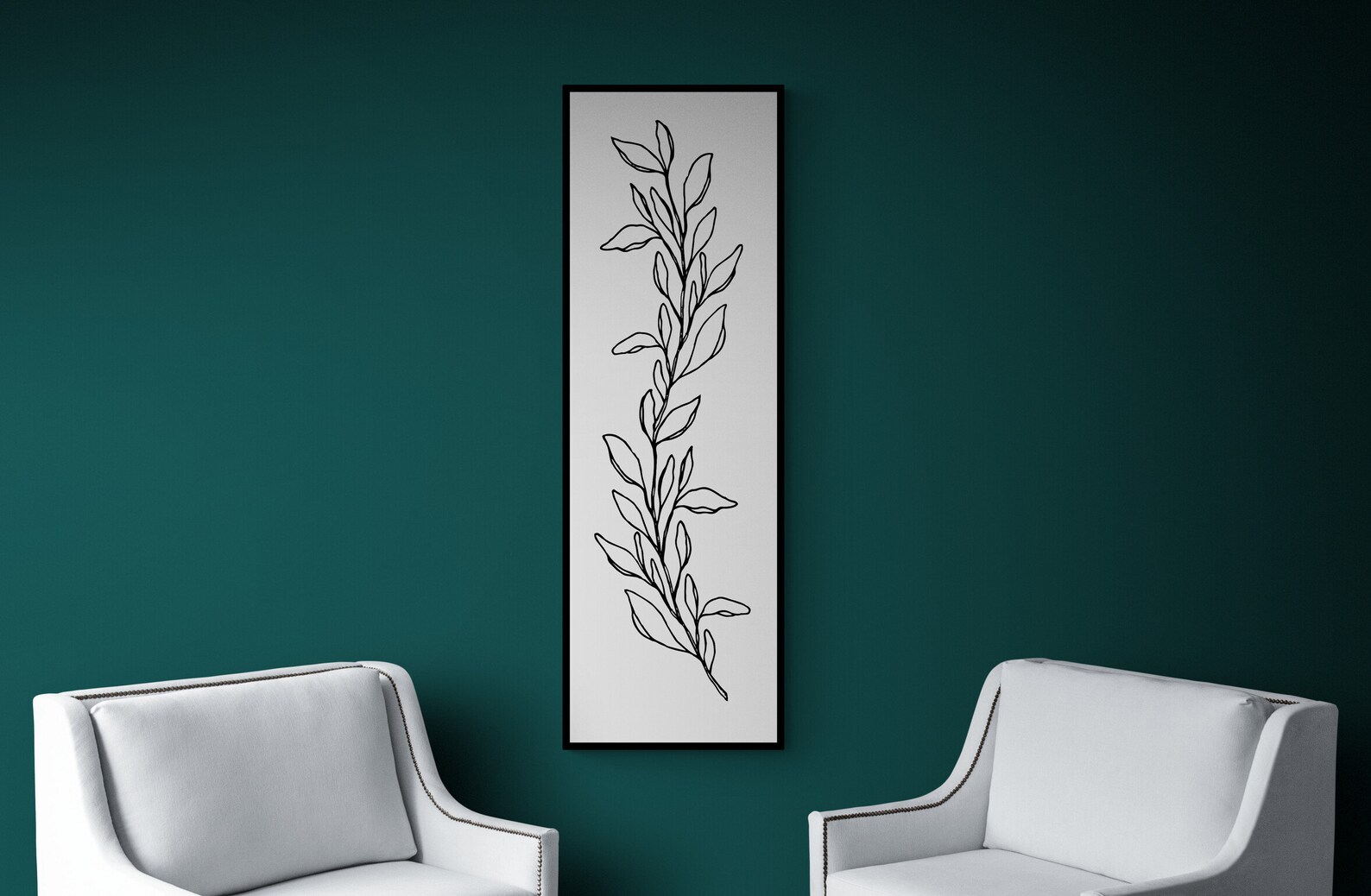 Line Leaves Botanical Wall Decor Vertical Long Skinny Wall Etsy