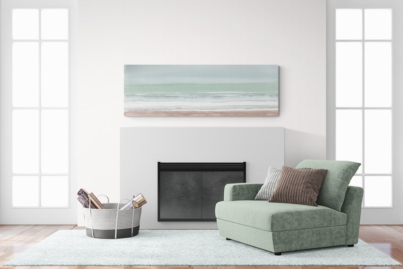 Minimalist Wall Art Canvas Print Painting Calming Wall Art Extra Large Long Narrow Horizontal Over Bed Ocean Beach Landscape Lake Home Decor image 6