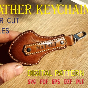 Leather keychain SVG laser cut files vector template SVG | Etsy