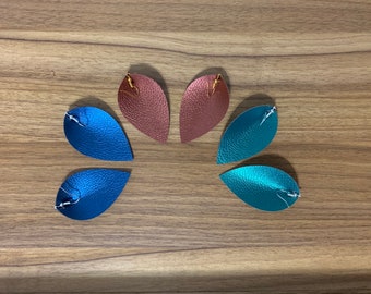 Metallic, Folded Leaf, Faux Leather Earrings