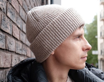 Ribbed beanie hat for men and women. Soft lambswool hat for winter.