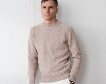 Crewneck sweater for men from 100% wool. Warm knitwear. Handmade gift for him.