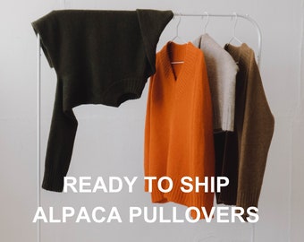 Minimalist women alpaca blend pullovers ready to ship in 1-3 business days. Handmade gift for her.