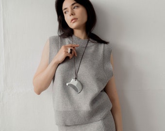 Wool vest for women from 100% wool. Layering piece with matching skirt. Gift for her.