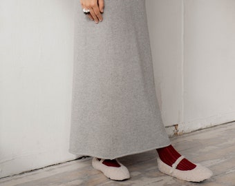 Knitted skirt for women from 100% wool. Flattering, long A-line shape. Personalized gift for wife.