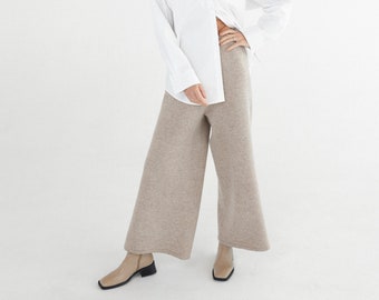 women wool pants / knitted women pants / wide-leg women trousers / palazzo pants